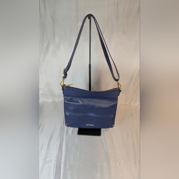 Joy & Iman Convertible Shoulder Bag Crossbody Clutch Blue Leather Gold Hardware - Picture 4 of 5